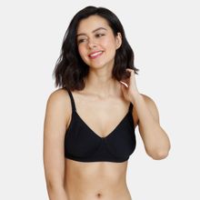 Zivame Beautiful Basics Double Layered Non-Wired 3-4th Coverage Backless Bra-Anthracite-Black
