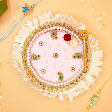 Fida Handmade Pink Rakhi Thali With Lumba Rakhi With Roli Chawal & Kum Kum Tikka Stick