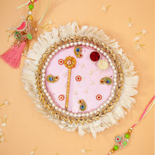 Fida Handmade Pink Rakhi Thali With Lumba Rakhi With Roli Chawal & Kum Kum Tikka Stick