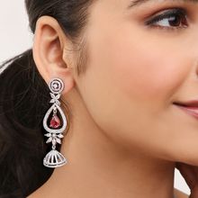 Khushi Jewels Earrings Zircon Diamonds and Red Stone with Jhumkis