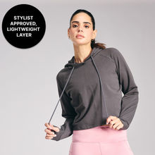 Kica KIC605 Grey Cropped Hoodie - In Cotton Terry Fabric - Kica Chica Edition