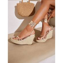 IRUSSH Summer Chic Gold Tie-Up Wedges