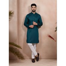 Gahan Teal Cotton Jacquard Sequence Kurta