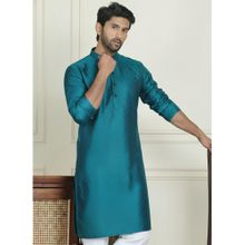 Gahan Mens Teal Art Silk Embroidered Kurta