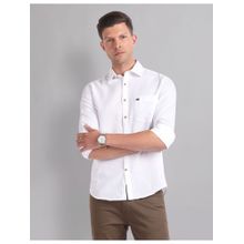 AD By Arvind Cotton Linen Slim White Casual Shirt