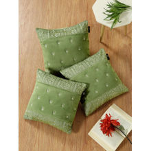HOSTA HOMES Soft Velvet Geometric Embellished Cushion Covers Olive (Pack of 3) (16x16 Inches)