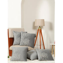 HOSTA HOMES Soft Velvet Leaf Pattern Embellished Cushion Covers Grey (Pack of 5) (16x16 Inches)