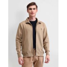 U.S. Polo Assn. Denim Co. Solid Beige Full Sleeves High Neck Sweatshirts