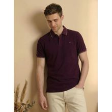 Louis Philippe Men's Maroon Polo T-Shirt with Collar Tipping and Branding on Sleeve