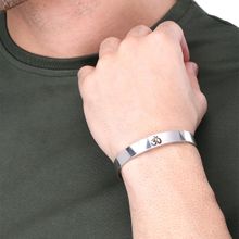 Yellow Chimes Men Silver-Toned & Black Stainless Steel Rhodium-Plated Kada Bracelet