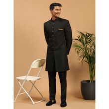 Vastramay Men Black Silk Blend Sherwani (Set of 2)