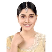 Saraf RS Jewellery Rose Gold Plated Green Ad Studded Floral Design Handcrafted Maang Tika