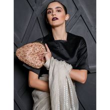 Odette Embroidered Pink And Golden Clutch