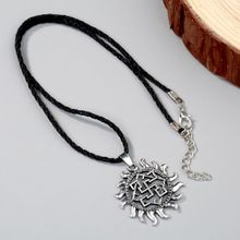 Yellow Chimes God Sun Swastika Symbol Black Leather Rope Necklace