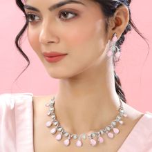 Yellow Chimes Silver Tone Crystal Choker Necklace Set