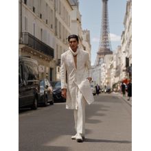 Jigar and Nikita Men's White Monotone Embellished Sherwani with Trouser Dupatta (Set of 3)