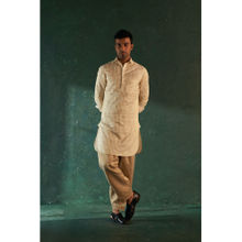 Charkhee Midas Tissue Stripe Pathani Kurta With Salwar (Set of 2)
