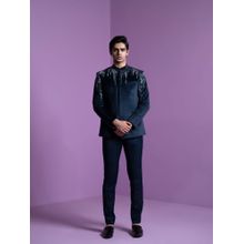 CONTRAST BY PARTH Navy Blue Astral Prism Bandhgala with Pant (Set of 2)