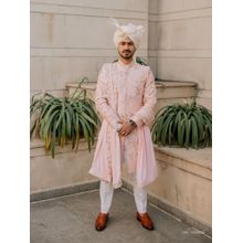 CONTRAST BY PARTH Peach Cherry Blossom Sherwani Set (Set of 5)