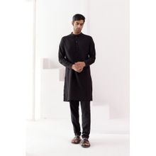 Devnaagri Black Kurta With Pin Tucks Bundi (Set of 4)