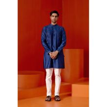 Devnaagri Royal Blue Kurta With Pin Tucks Bundi (Set of 4)