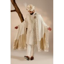 Jatin Malik Albino White Sherwani with Safa & Stole (Set of 5)