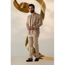 Jatin Malik Sand Grey Short Jacket with Kurta & Trouser (Set of 3)