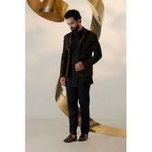 Jatin Malik Black & Gold Short Jacket with Kurta Trouser (Set of 3)