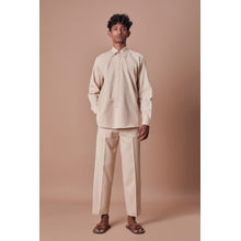 Mati Mens Beige Placket Shirt And Ankle Pant (Set of 2)