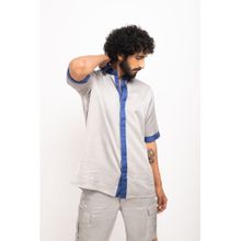 NEORA BY NEHAL CHOPRA Grey and Navy Blue Collar Colorblocked Shirt