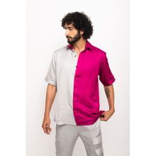 NEORA BY NEHAL CHOPRA Wine and Grey Collar Colorblocked Shirt