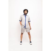 NEORA BY NEHAL CHOPRA Grey and Navy Blue Collar Colorblocked Co-Ord Set (Set of 2)