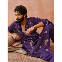 PS Men by Payal Singhal Purple Embroidered Bomber Kurta with Jogger Pant (Set of 2)