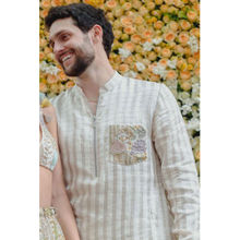 PS Men by Payal Singhal Off White Embroidered Bomber Kurta with Jogger Pant (Set of 2)