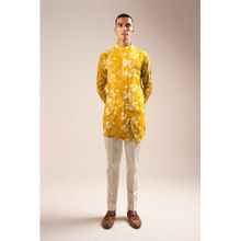 Project Bandi Yellow White Rose Side Slit Kurta Pajama (Set of 2)
