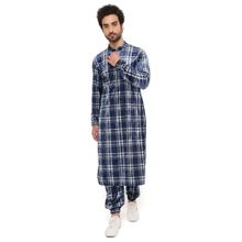 PS Men by Payal Singhal Navy with White Checks Velvet Bomber Kurta Jogger Pant (Set of 2)