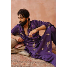 PS Men by Payal Singhal Purple Embroidered Bomber Kurta with Jogger Pant (Set of 2)
