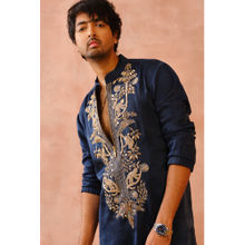PS Men by Payal Singhal Navy Embroidered Bomber Kurta with Jogger Pant (Set of 2)