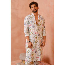 PS Men by Payal Singhal White Nargis Print Bomber Kurta with Jogger Pant (Set of 2)