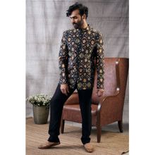Soup by Sougat Paul Zahra Black Printed Jacket With Dhoti (Set of 2)