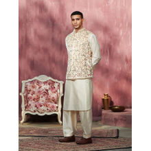 WeaverStory Off White Handcrafted Velvet Nehru Jacket