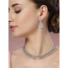 ADIVA Silver-Plated Pink Stone and American Diamond-Studded Handcrafted Choker Jewelry Set