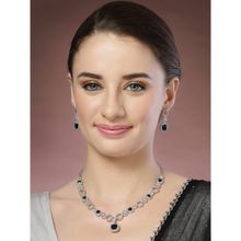 ADIVA Silver-Plated Navy Blue American Diamond-Studded Handcrafted Choker Necklace Set