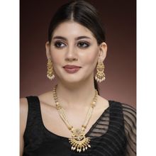 ADIVA Gold Plated Artificial Stones Pearl and Beads Handcrafted Temple Jewellery Set