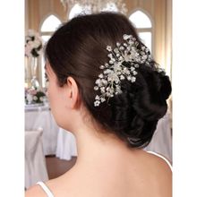 OOMPH Gold Tone White Crystal Floral Bridal Hair Vine Tiaras For Wedding