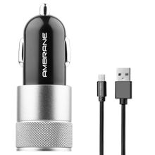 Ambrane ACC-74-M Dual Port Car Charger for All Smartphones with Micro USB Cable (Black)