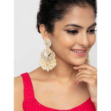 Indya Gold Kundan Multi Pearl Drop Earrings