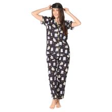 Pyjama Party Sweet Dreams Button Down Pj Set - Cotton Rayon Pj Set With Notched Collar - Black