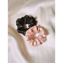 Mueras Satin Silk Scrunchies Black and Rosegold (Pack of 2)