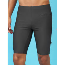 LYCOT Men Nylon Solid Grey Swin Shorts with Zip Pocket